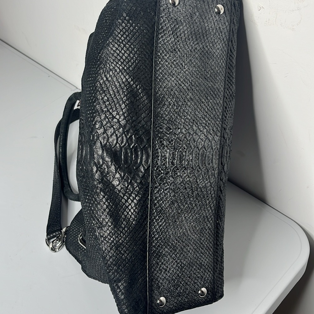 Michael Kors Black Leather Snakeskin Hamilton Bag EUC with Dust Bag - Picture 5 of 14